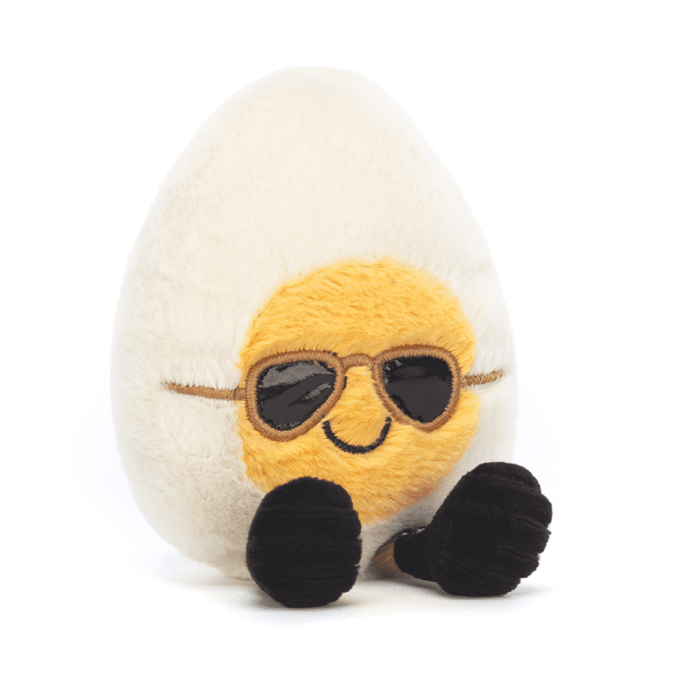 A similar Amusable Boiled Egg sits wearing black aviator-style sunglasses